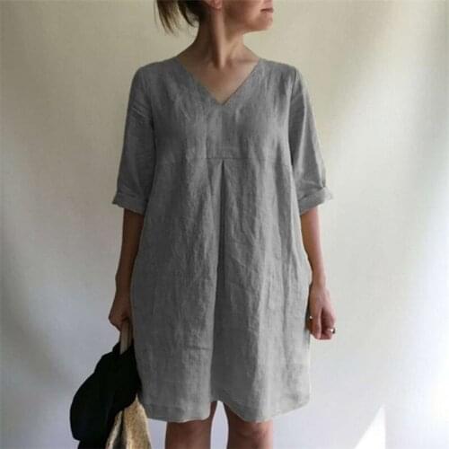 2021 New Bohemian Women Dress Vintage Casual Cotton Linen Dress Vestidos Sexy V-neck Short Dresses Beach Party Summer Sundress