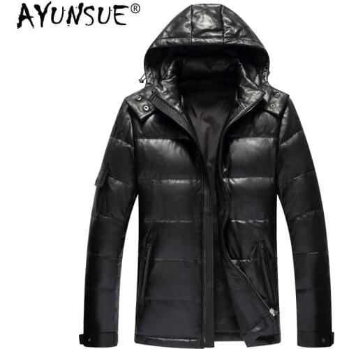 AYUNSUE 2020 Real Leather Jacket Men Hooded Autumn Winter Sheepskin Coat for Men Duck Down Jacket Veste Cuir Homme YZX1926 KJ