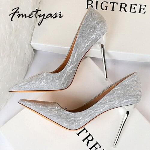 High-heeled Sandals Nightclub Pump 2021 Sexy Shallow Pointed Toe Bling Super High Heels Stiletto Sandals PU Slip-on Cover Heel