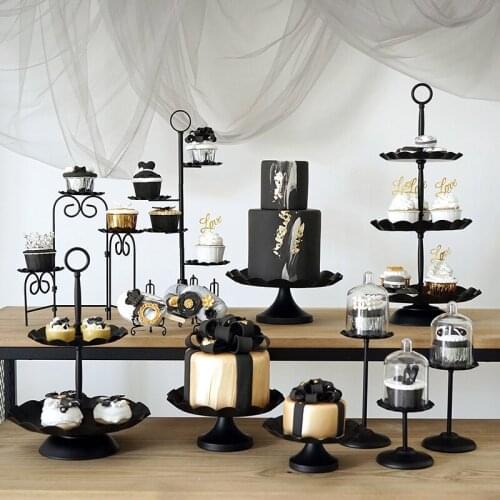Black Wedding Cake Cupcake Display Stands Home Storage Racks Macaron Candy Coffee Bread Donuts Plates Cake Stands Party Decor