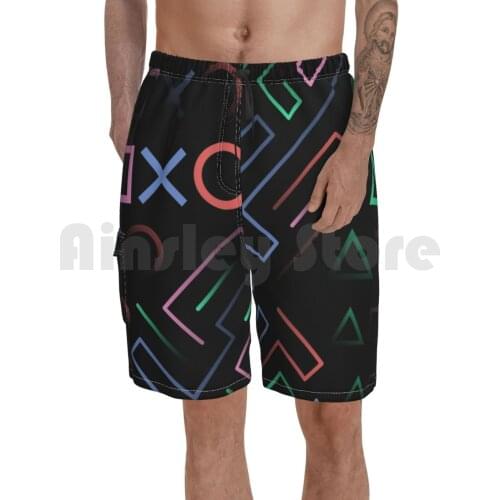 Digital Classic Gamer Icons Pop Art Beach Shorts Men Beach Pants Swimwear Synthwave Retrowave Dreamwave Minimal Rad