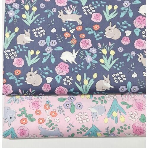 Printed Floral Rabbit 100% Cotton Fabric For Kid,DIY Bedding Textile Fabric,sewing Quilting Fat Quarters Material For Baby&child