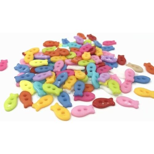 DIY 200pcs Mixed Color Resin Buttons Fish shape Sewing Scrapbooking Decoration 14mm