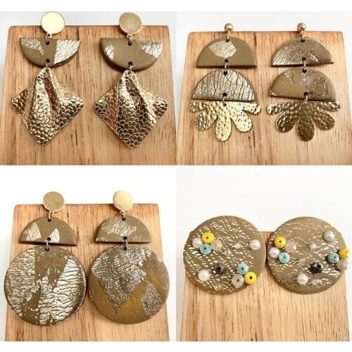 Geometric Morandi Gold Color Foil Paint Polymer Clay Earrings for Women New Designer Earrings Round Semicircle Handmade Jewelry