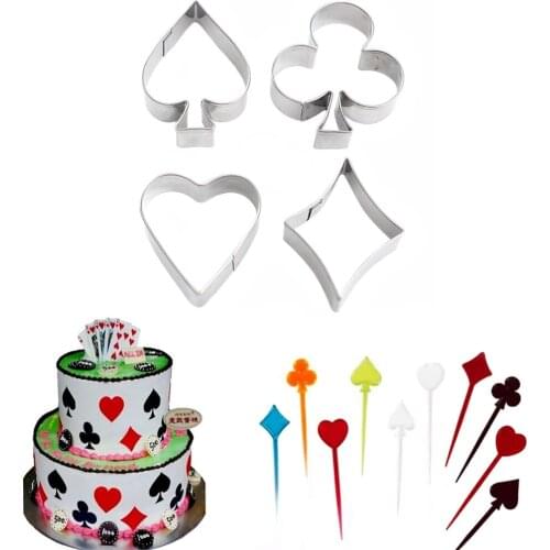 Hot Sale 4 pcs/set Poker Cookie Mold Stainless Steel Playing Cards Cake Fondant Mold Spade Heart Club Diamond Biscuit Cutter