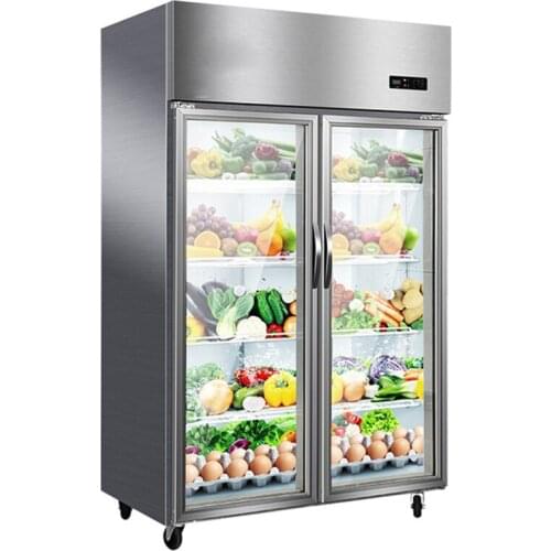 Large Capacity Double Glass Door Fridge Display Cold Drink Refrigerator Upright Meat Refrigeration Equipment