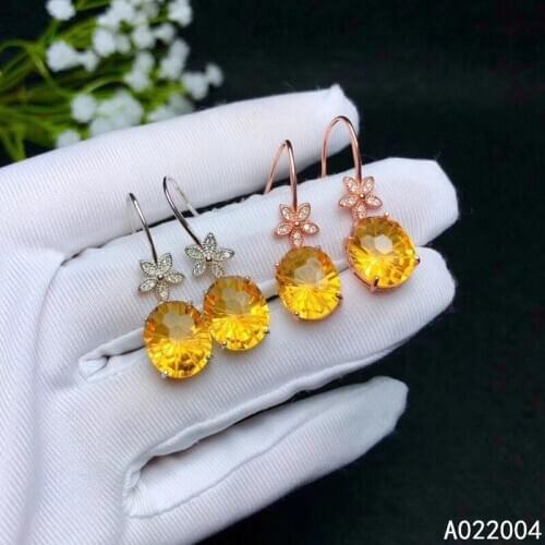 KJJEAXCMY Fine Jewelry 925 sterling silver inlaid Citrine female earrings Eardrop popular hot selling