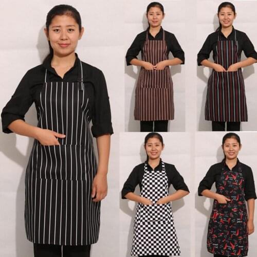 Kitchen Unisex Aprons Adjustable Black Stripe Bib Apron With 2 Pockets Chef Kitchen Cook Tool For Man Woman