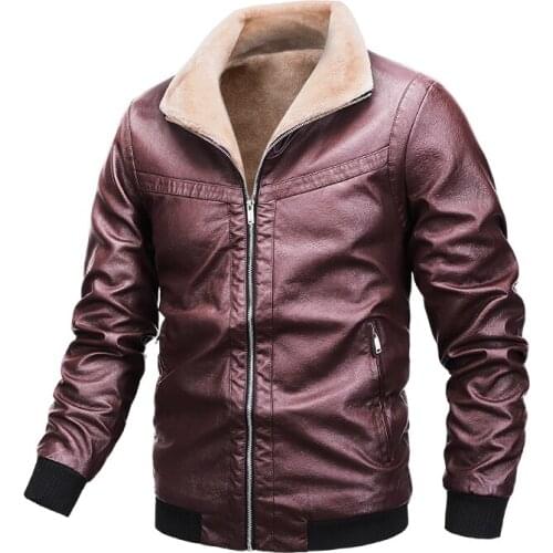 New 2021 Men Autumn And Winter New Leather Jacket Warm Locomotive Clothing Thickened With Wool And Cashmere Plus Size M-5XL