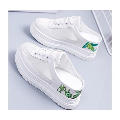 New spring summer womens slippers 2021 color matching hand-painted flowers outside wear lazy height thick bottom without he