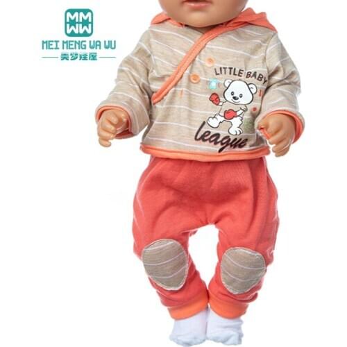 Doll Clothes Fit 17 Inch 43cm Toys Baby New Born doll accessories Cartoon suit, denim skirt Cotton Girls gift