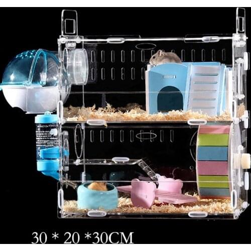 Luxury Crystal Hamster Cage Castle House Small Animal Cages Transparent With Room Hamster Wheel Food Basin Seesaw Water Kettle