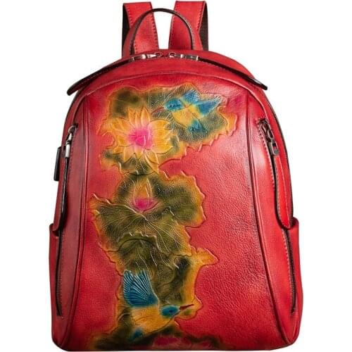 Fashion Women Genuine Leather Backpacks Rucksacks For Girls Flowers Travel Luxury Designer Bagpack Ladies Sac A Dos Female Pack