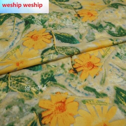 Twill cotton yellow flower Satin silk fabric Satin de soie Satén шелк hanfu cloth DIY patchworkbag