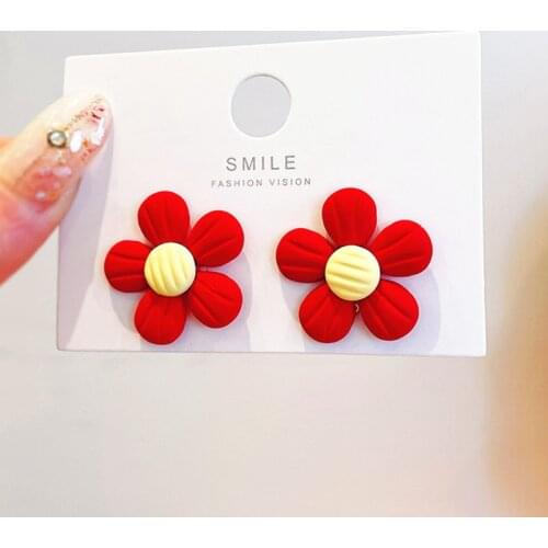 New Korean Temperament Red Flower Ear Studs серьги 2020 тренд Trendy Fashion Stud Earrings Female Simple Ear Jewelry Accessories