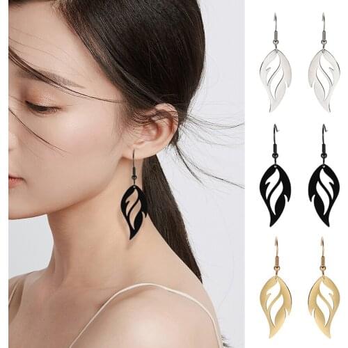 My shape Filigree Hollow 316L Stainless Steel Drop Earring Pendant Jewelry Silvery Golden Black Totem Gift For Women Girls