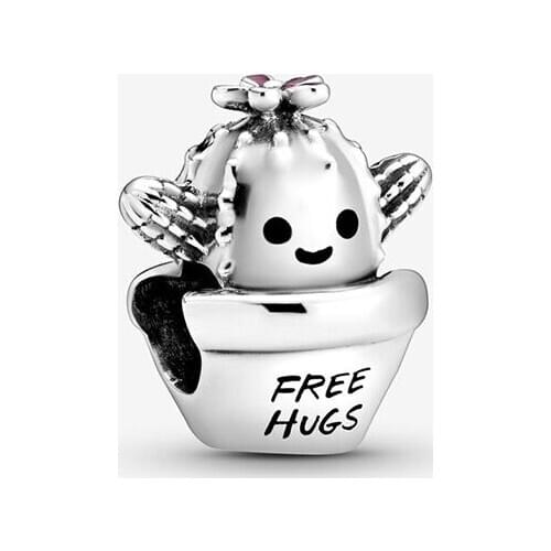 2020 New 925 Sterling Silver Beads Free Hugs Cactus Charms fit Original Pandora Bracelets Women DIY Fashion Jewelry