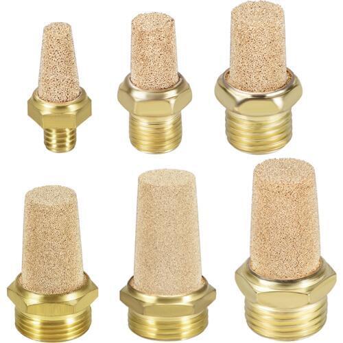 Uxcell Sintered Bronze Exhaust Muffler M5 G1/8" 1/4" 3/8" 1/2" Brass Body Pneumatic Air Flow Speed Controller Muffler Brass