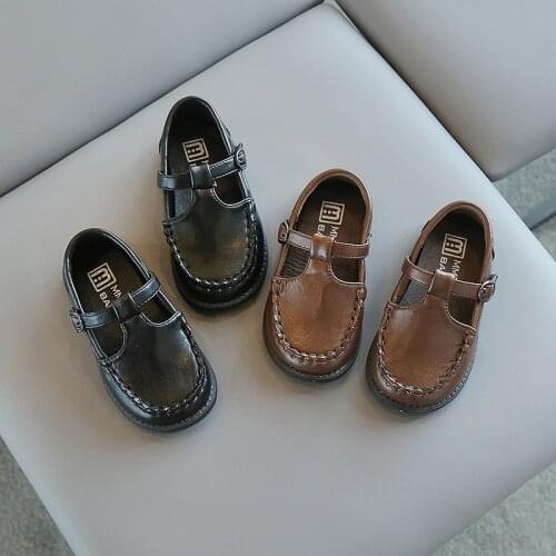 Vintage Toddler Boy Leather Shoes School Party England Style Baby Boys Dress Shoes Fashion Buckle Handsome Children Shoes E06214