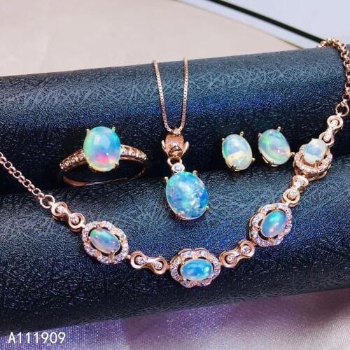 KJJEAXCMY boutique jewelry 925 sterling silver inlaid Natural Opal Necklace Ring Earring Bracelet Suit Support detection