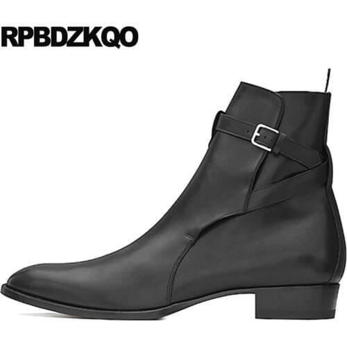 Suede Fall Men Pointed Toe 2018 Luxury Full Grain Leather Boots Black Autumn Booties Shoes Footwear Plus Size Short Chunky Ankle