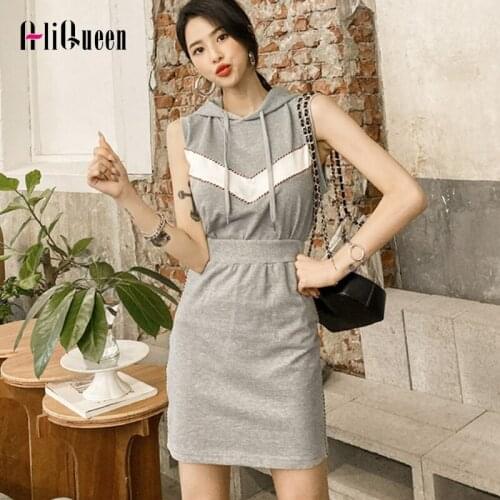 Women Two Piece Outfits Summer Knitted Tracksuit Hooded Sweatshirts Women Suit Clothing 2 Piece Set Knit Skirt Suit Tracksuit