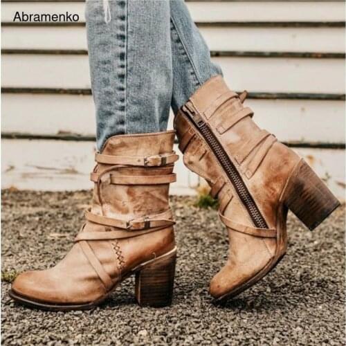 Shoes For Woman Knee High Autumn Leather Boots High Heel Pums Women Punk Fashion Army Black Green Vintage Boot Plus Size 35-43