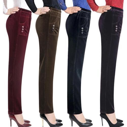 Plus size Corduroy Casual Pants Women Autumn Winter Elastic waist Straight Pants Thicken Middle aged Female High waist Pants2657