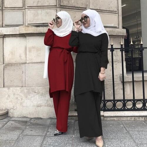 Abaya Dubai Muslim Tops Trousers Femme Musulmane 2 Pieces Oman Pakistan Turkish Islamic Clothing Women Dress Set Arab Kaftan New