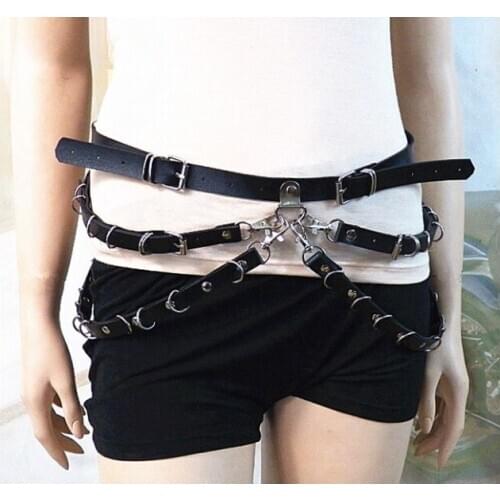 2019 Women PU Leather Harness Body Belts Dress Garters Waist Belts Bondage Belt Punk Adjustable Suspender 3 Straps Women Belt