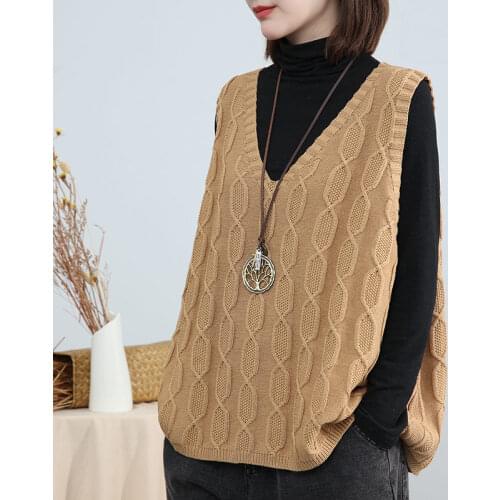 Geometric Pattern Sweater Vest Womens Spring New Knitted Sleeveless Slim Waistcoat Casual Loose Large Size Pullover Vest r320