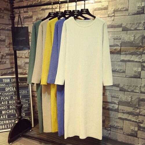 Women Sweater Dress 2021 Autumn Winter O Neck Long Sleeve Solid Color Long Knitting Dresses Female Basic One Piece Dress Clothes