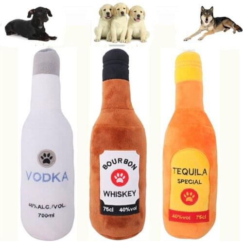 Dog Chew Toys Plush Filled Whisky Bottle Shape Squeaky Toy Pet Interaction Bite-Resistant Clean Chew Toy Pet Supplies
