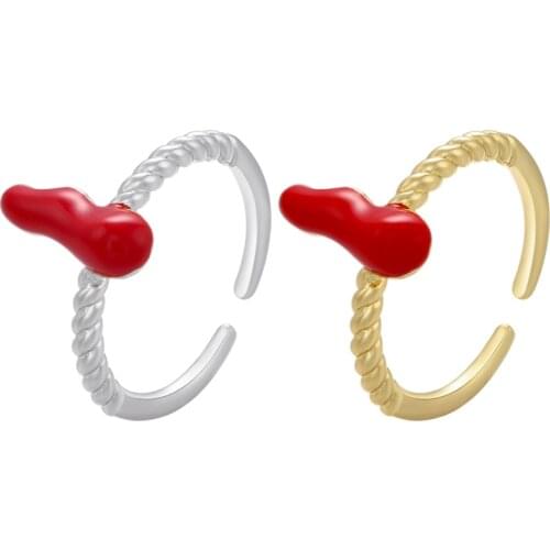 ZHUKOU NEW trendy Red Pepper Open Ring for women Gold Silver color Red Enamel women Ring fashion Jewelry wholesale VJ132