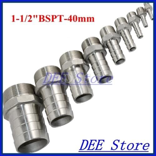 1.5" /1-1/2" BSPT Male Thread Pipe Fittings x 40 MM Barb Hose Tail Connector Joint Pipe Stainless Steel SS304 connector Fittings