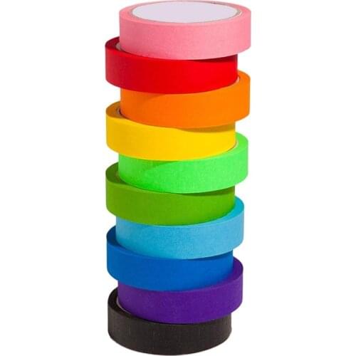 10Pcs of 10 Colors 20m Colored Masking Tape Rainbow Color Easy Tear Home Office Supplies Decorative tape декоративный скотч