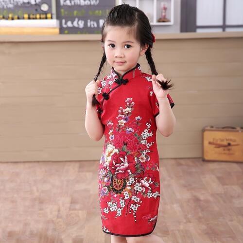 2021 baby girl Chinese dress clothes summer style infantis cotton&L Traditional dresses red new year party qipao