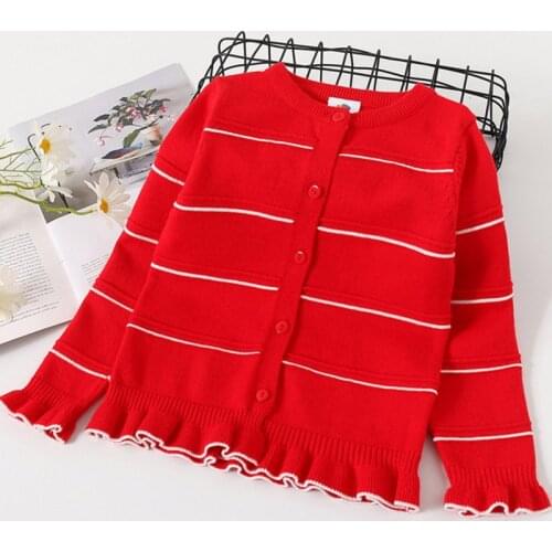 2020 Autumn Spring 3-12 Years Old Teenage Christmas Gift ChildrenS Baby O-Neck Ruffles Knitted Kids For Girls Cardigan Sweaters