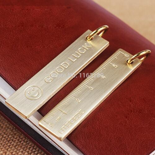 50pcs/lot Retro Minimal Solid Brass Ruler Key chain Pet dog Tag Customized Logo Name Wedding Birthday Party Gift Pet Tag