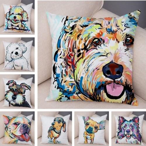 50 Style Cute Watercolor Pet Dog Pillow Case Decor Cartoon Animal Pillowcase Soft Plush Cushion Cover for Car Sofa Home 45x45cm