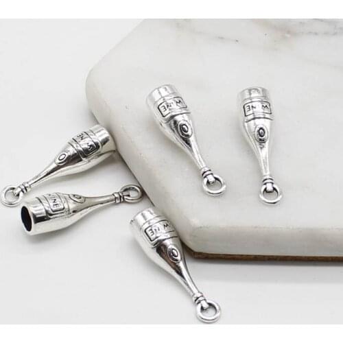 6pcs / retro wine bottle metal charm antique silver alloy pendant DIY necklace bracelet jewelry handmade