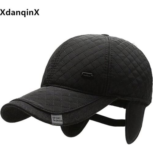 XdanqinX Snapback Cap Middle-aged Mens Winter Hat Warm Earmuffs Hats Baseball Cap Bone Adjustable Size Men Thickened Sports Cap