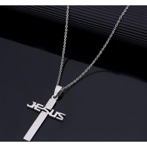 Stainless Steel Jesus Cross Pendant Necklace For Women Men Jesus Religious Chain Jewelry