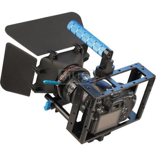 DSLR Rig 15mm Rail Rod Support System Video Lens Hood Matte Box + Camera Cage Case + Follow Focus Gear Belt