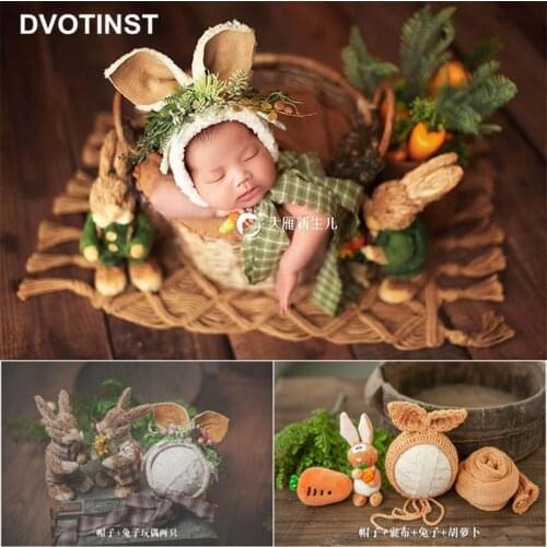 Dvotinst Newborn Baby Photography Props Cute Rabbit Dolls Hat Bonnet Wrap Handmade Christmas Fotografia Studio Shoot Photo Props