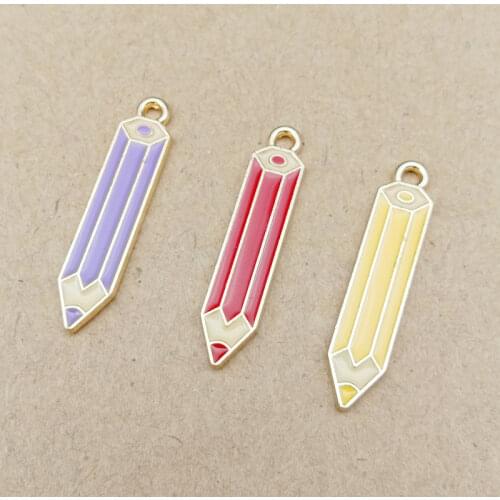 10pcs/pack Class Pencil Study Enamel Charms for Jewelry Making Alloy Pendant fit DIY Fashion Jewelry Accessories 5*27mm