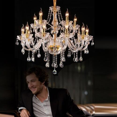 Home chandeliers modern chandelier hope lighting living room chandelier Luxury Cognac Double Layer Candle Crystal Chandelier