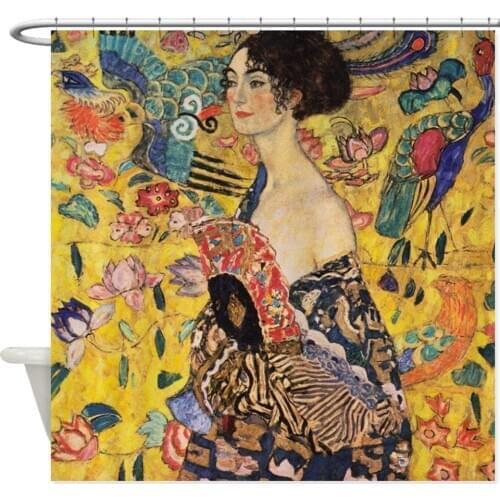 Gustav Klimt Lady with Fan Decorative Fabric Shower Curtain