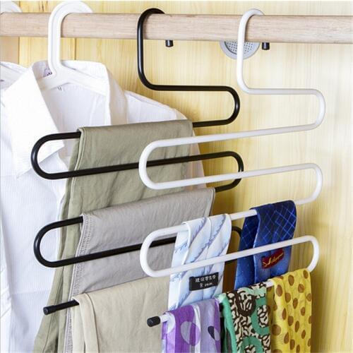 Curved wardrobe storage pants rack pants hanger multi-function wardrobe storage magic pants clip S-type multi-layer pants shelf