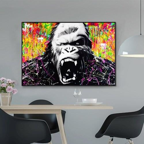 Graffiti Paintings Animal Posters and Prints Modern Fashion Monkey Gorilla Canvas Wall Art Decoration for Home Room Frameless
